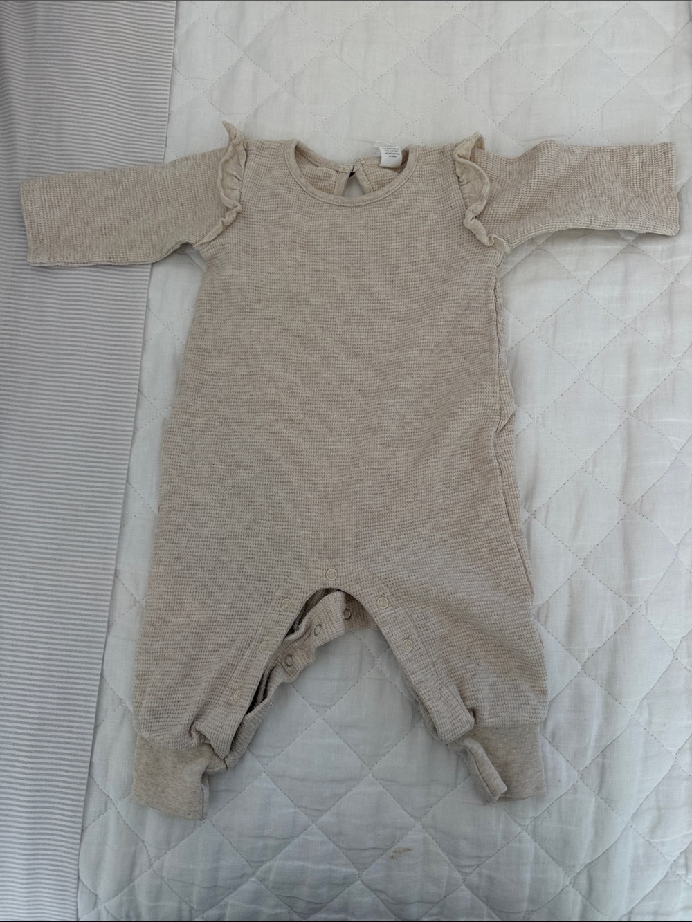 Colored Organics Beige Ruffle Shoulder Knit One-Piece